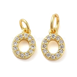 Brass Micro Pave Cubic Zirconia Pendants, with Jump Ring, Letter O, 8.5x6x1.5mm, Hole: 3.6mm(KK-M273-02G-O)