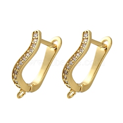 Rack Plating Brass Micro Pave Cubic Zirconia Hoop Earring Findings, Long-Lasting Plated, Lead Free & Cadmium Free, Real 18K Gold Plated, 18x12x3.5mm, Hole: 1.4mm, Pin: 0.8x11mm(EJEW-H143-09G)