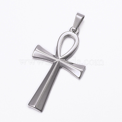 Non-Tarnish 304 Stainless Steel Pendants, with 201 Stainless Steel Snap on Bails, Ankh Cross, Stainless Steel Color, 44.5x25.5x3mm, Hole: 8x4mm(X-STAS-H384-05P)