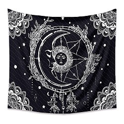 Polyester Tapestry Wall Hanging, Sun and Moon Psychedelic Wall Tapestry with Art Chakra Home Decorations for Bedroom Dorm Decor, Rectangle, Black, 1300x1500mm(PW23040412543)