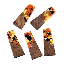 Opaque Resin & Walnut Wood Pendants, with Glitter Powder, Trapezoid, Orange, 49x19x3.5mm, Hole: 2mm(RESI-T058-04J)