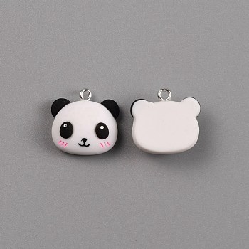 Resin Pendants, with Alloy Loop, Panda, White, 18.5x19.5x8.5mm, Hole: 2mm