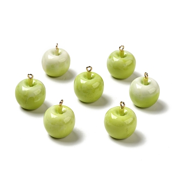 Opaque Resin Pendants, with Golden Tone Iron Loops, Imitation Food, Apple, Green Yellow, 25x20mm, Hole: 2mm