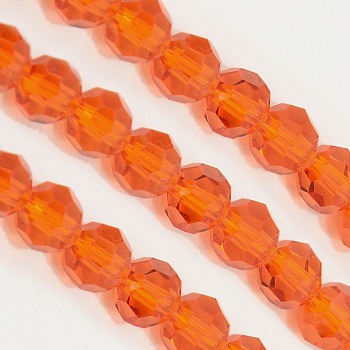 Faceted(32 Facets) Round Glass Beads Strands, Dark Orange, 4mm, Hole: 1mm, about 98pcs/strand, 13.7 inch