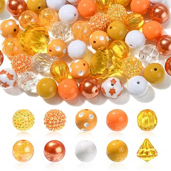 Opaque Acrylic Beads Set, Thanksgiving Day Theme, Round, Dark Orange, 19~20x18~19mm, Hole: 2~3mm