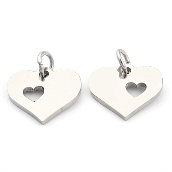 304 Stainless Steel Pendants, Heart with Heart, Stainless Steel Color, 12x12.5x1mm, Hole: 3mm