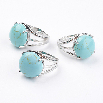 Adjustable Synthetic Turquoise Finger Rings, with Brass Findings, US Size 7 1/4(17.5mm)