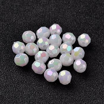 AB Color Plated Eco-Friendly Poly Styrene Acrylic Round Beads, Faceted, White, 8mm, Hole: 1mm, about 2000pcs/500g