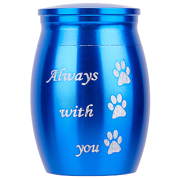 316 Stainless Steel Pet Cinerary Casket, Column with Paw Print Pattern, Blue, 40x30mm