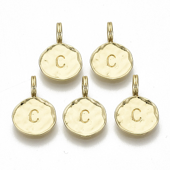 Alloy Pendants, Cadmium Free & Nickel Free & Lead Free, Flat Round with Letter, Real 18K Gold Plated, Letter.C, 17x11.5x1.5mm, Hole: 2.5mm