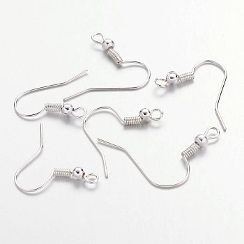 Iron Earring Hooks, Ear Wire, with Horizontal Loop, Silver, 19~21x18~20mm, Pin: 0.65mm, 22 Gauge
