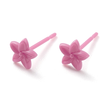 Eco-Friendly Plastic Stud Earrings, Flower, Old Rose, 6x6.5x2mm, Pin: 0.8mm