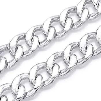 Aluminum Curb Chains, Diamond Cut Faceted Cuban Link Chains, Unwelded, Silver, 25.5x19.5x5mm