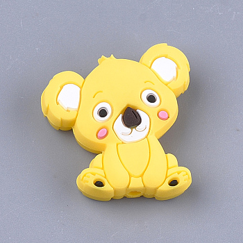 Food Grade Eco-Friendly Silicone Focal Beads, Chewing Beads For Teethers, DIY Nursing Necklaces Making, Koala, Yellow, 28x26x8mm, Hole: 2mm
