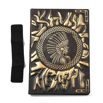 A6 3D Embossed PU Leather Notebook, with Paper Inside, Rectangle with Indian Head Pattern, for School Office Supplies, Black, 213x147x21mm