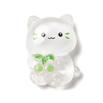 Translucent Resin Decoden Cabochons, Cartoon Cat with Bowknot, Clear, 23x17x7mm