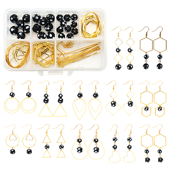 SUNNYCLUE DIY Geometry Style Earring Making Kits, Including Alloy Linking Rings, Brass Links & Earring Hooks, Round Handmade Polka Dotted Lampwork Beads, Golden, 138pcs/box