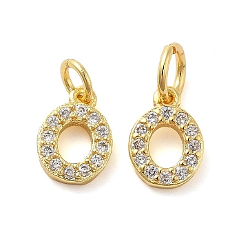 Brass Micro Pave Cubic Zirconia Pendants, with Jump Ring, Letter O, 8~9x4.5~9.5x1.5mm, Hole: 3.6mm