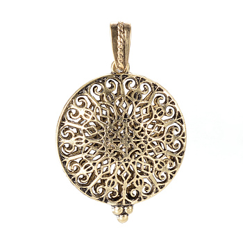 Alloy Diffuser Locket Pendants, with Magnetic, Flat Round, Antique Bronze, 43x35x16mm, Hole: 7x4mm