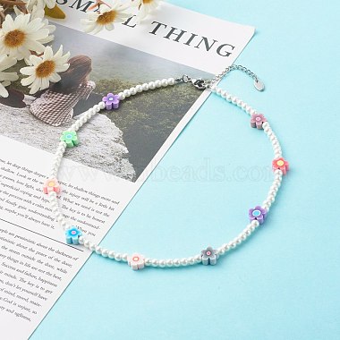 Glass Pearl Round Beaded Necklaces for Kid(NJEW-JN03607)-2