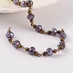 Handmade Glass Beaded Chains for Necklaces Bracelets Making, with Brass Beads and Brass Eye Pin, Unwelded, Indigo, 39.3 inch, 1m/strand(AJEW-JB00187-02)