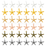 60Pcs 6 Colors Tibetan Style Alloy Pendants, Starfish Charms, Mixed Color, 20x18.5x2.5mm, Hole: 1.6mm, 10pcs/color(FIND-SC0016-86)