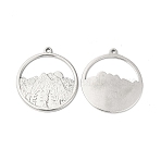 Non-Tarnish 304 Stainless Steel Pendants, Ring with Mountains Charms, Stainless Steel Color, 27.5x25x1.5mm, Hole: 1.4mm(STAS-L268-015P)