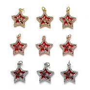 Brass Clear Cubic Zirconia Pendants, Long-Lasting Plated, with Enamel and Jump Ring, Star, Mixed Color, 16x14.5x2.5mm(KK-B028-05-A)