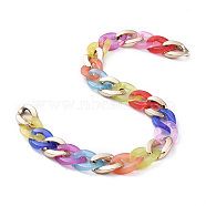 Handmade CCB Plastic Curb Chains, with Acrylic Linking Rings, Golden, Colorful, Links: 22.5x16x5mm and 23.5x15.7x4.5mm, 39.37 inch(1m)/strand(AJEW-JB00647)