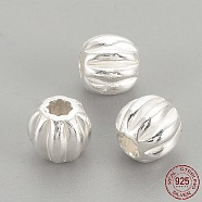 925 Sterling Silver Corrugated Beads, Round, Silver, 5x4.5mm, Hole: 1.5mm(STER-S002-14-5mm)