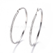 304 Stainless Steel Big Hoop Earrings, with Polymer Clay Rhinestone, Crystal, Stainless Steel Color, 76x71x3mm, Pin: 0.7x1mm(EJEW-L232-036J-P)