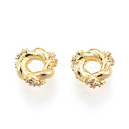 Brass Beads, with Crystal Rhinestone, Twisted Ring, Nickel Free, Real 18K Gold Plated, 6.5x6.5x2.5mm, Hole: 2mm(KK-N259-47A-01)
