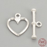 925 Sterling Silver Toggle Clasps, with 925 Stamp, Heart, Silver, 14x12x1mm, Hole: 1.5mm(STER-S002-61)