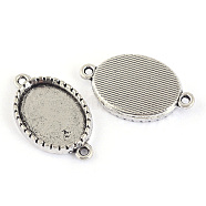 Tibetan Style Alloy Link Cabochon Settings, Oval, Cadmium Free & Lead Free, Antique Silver, Tray: 13x18mm, 27x16x3.5mm, Hole: 2mm(X-TIBEP-S301-06AS-LF)