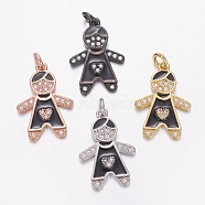 Brass Micro Pave Cubic Zirconia Pendants, with Enamel, Boy, Clear, Mixed Color, 21x15x2mm, Hole: 2mm(ZIRC-L073-H01)