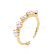 Brass Flower Open Rings, Plastic Imitation Pearl Cuff Rings for Women, Real 18K Gold Plated, 1.5~4mm, Inner Diameter: US Size 6 3/4(17mm)(RJEW-J017-VC198)