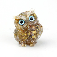 Resin Home Display Decorations, with Natural Yellow Agate Chips and Gold Foil Inside, Owl, 60x50x42mm(G-PW0005-01-12)