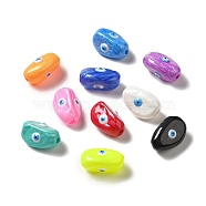 Opaque Glass Beads, with Enamel, Oval with Evil Eye, Mixed Color, 19~20x10.5~13x10~11mm, Hole: 1.4mm(GLAA-E039-01)