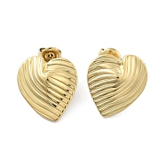 304 Stainless Steel Stud Earrings, Heart, Real 14K Gold Plated, 18x17mm(EJEW-P258-23G)