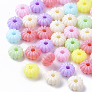 Opaque Polystyrene Plastic Corrugated Beads, Pumpkin, Mixed Color,8.5x4.5mm, Hole: 2mm, about 250pcs/50g(X-KY-I004-10)