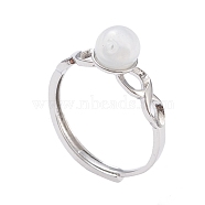 Adjustable Brass Finger Rings, with Lampwork Beads, Round, Platinum, White, Size 6, Inner Diameter: 17mm(RJEW-K231-A08)