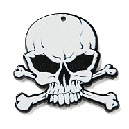 Halloween Theme Printed Acrylic Pendants, Skull Charms, Ghost White, 37x37x2mm, Hole: 1.5mm(SACR-F013-01C)