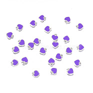 Zinc Alloy with Enamel Jewelry Charms Accessories, Heart, Platinum, Purple, 7x8mm, Hole: 1mm(ENAM-TAC0007-12G)