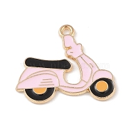 Alloy Enamel Pendants, Light Gold, Electric Vehicles Charm, Pink, 21x25x1.5mm, Hole: 1.6mm(ENAM-Z010-32B-KCG)