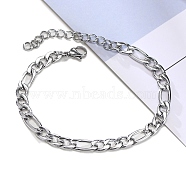 Stainless Steel Figaro Chain Braclets, Stainless Steel Color, 7-1/8 inch(18cm)(PW-WG142A4-02)