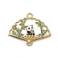 Rack Plating Panda Theme Alloy Enamel Pendants, Golden, Fan, 23x29x1.3mm, Hole: 2mm(ENAM-S021-08G-C)