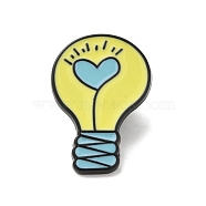 Cartoon Style Light Bulb with Heart Enamel Pins, Black Alloy Brooch for Backpack Clothes, Light Khaki, 24x17x1.5mm(JEWB-H016-01EB-01)