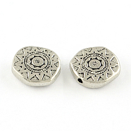 Tibetan Style Alloy Beads, Cadmium Free & Nickel Free & Lead Free, Flat Round, Antique Silver, 13x13x4mm, Hole: 2mm, about 430pcs/1000g(TIBEB-9526-AS-NR)