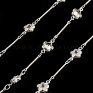 Brass Star Link Chains, with Clear Cubic Zirconia Beaded, Unwelded, with Spool, Silver, 12x7x3.5mm(CHC-M025-35S)
