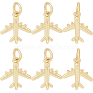 12Pcs Rack Plating Brass Charms, with Jump Ring, Long-Lasting Plated, Cadmium Free & Lead Free, Airplane, Real 18K Gold Plated, 14x12.5x3mm, Hole: 3mm(ZIRC-BBC0002-51)